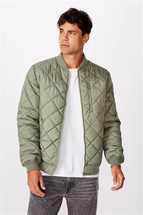 Quilted Bomber Jacket in Dark military khaki 